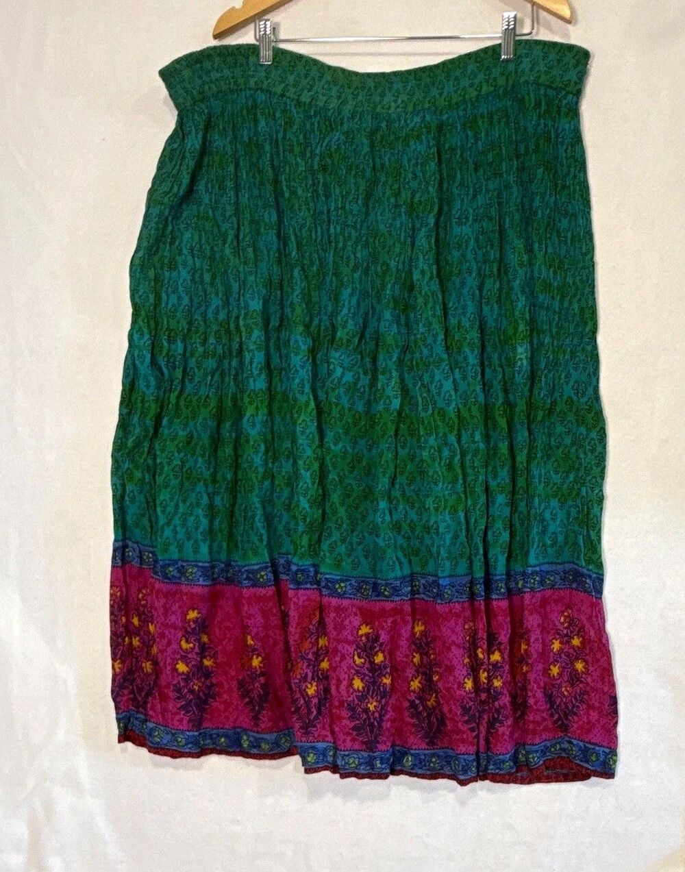 Vintage Kathryn Deene 14/16 Pull-On Pleated Floral Midi Skirt Cotton Hippie Boho